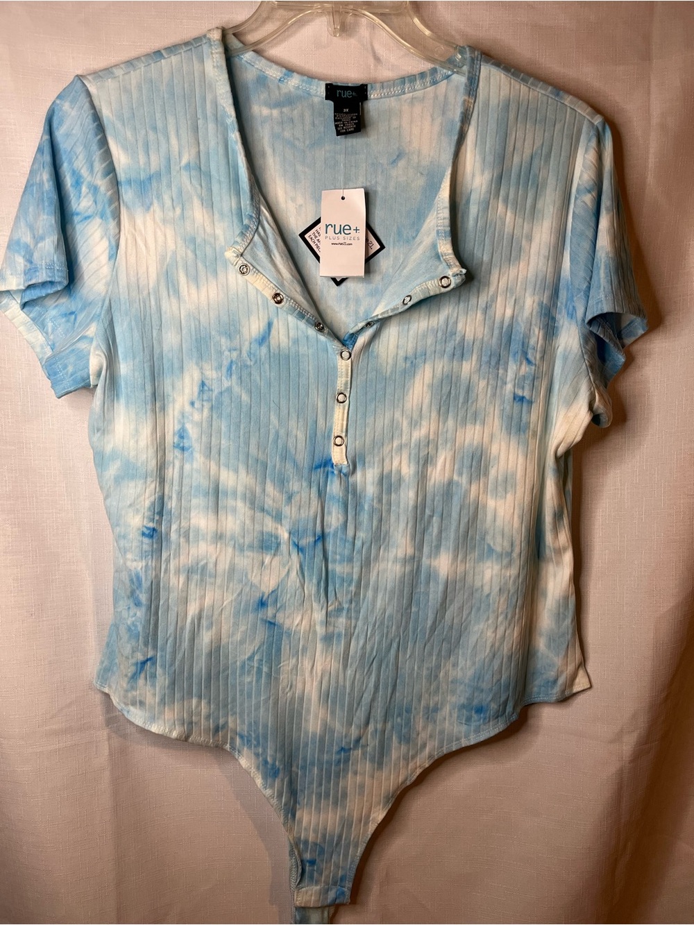 Tie-Dye Blue Short Sleeve Henley Bodysuit rue21 plus